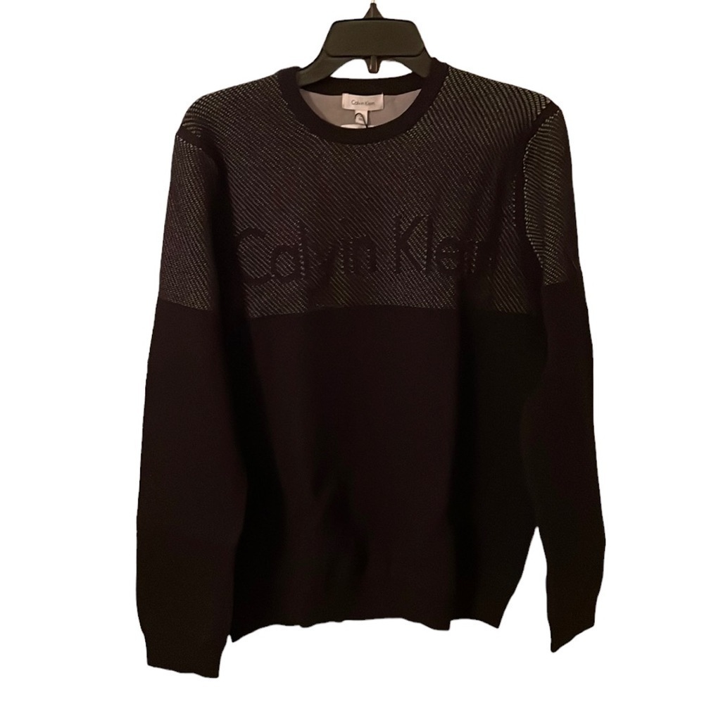 Calvin Klein Black Logo Crewneck Pullover Slim Fit Sweater‎ Mens Size M